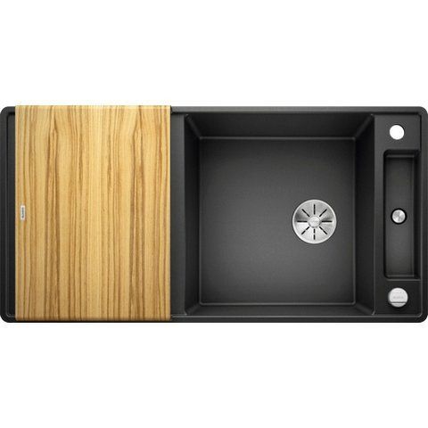 Кухонная мойка Blanco AXIA III XL 6 S-F Silgranit&reg; цвет черный, доска ясен скл.-авт. InFino (525860) монтаж в уровень со столешницей 525860 фото