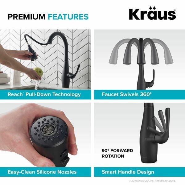 Кухонный смеситель Kraus Esina&trade; с вытяжным изливом и функцией душа (KPF-1670MB) Черный KPF-1670MB фото