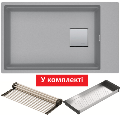 Кухонна мийка Franke KUBUS 2 KNG 110-62 (125.0576.307) гранітна - монтаж під стільницю - колір сірий - (коландер та килимок Rollmat у комплекті) 125.0576.307 фото