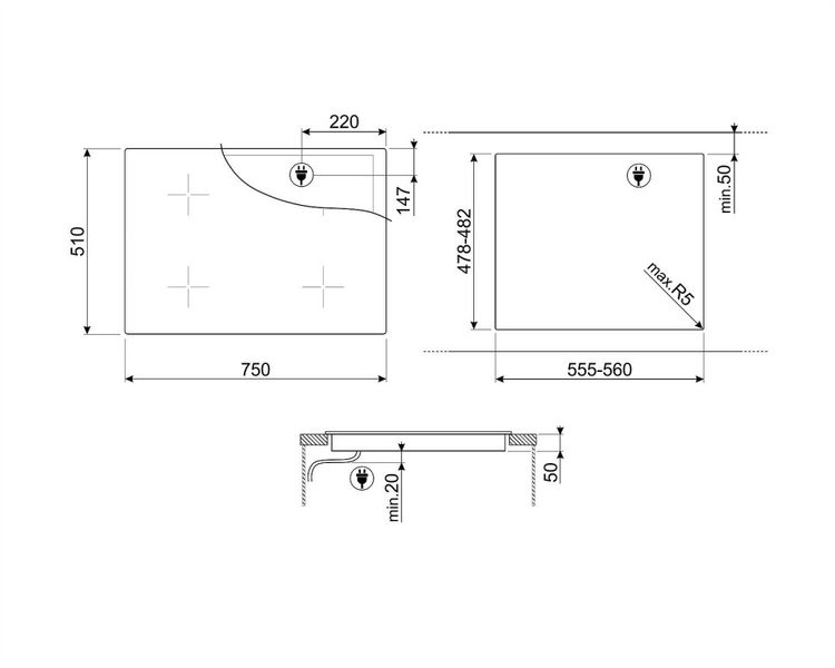 Smeg SIB2741D - серія UNIVERSAL - Індукційна Варильна поверхня, 75 см SIB2741D фото