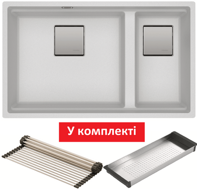 Кухонна мийка Franke KUBUS 2 KNG 120 (125.0517.124) гранітна - монтаж під стільницю - колір Білий - (коландер та килимок Rollmat у комплекті) 125.0517.124 фото