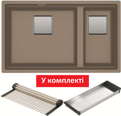 Кухонна мийка Franke KUBUS 2 KNG 120 (125.0517.123) гранітна - монтаж під стільницю - колір Мигдаль - (коландер та килимок Rollmat у комплекті) 125.0517.123 фото