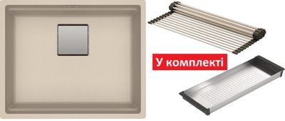 Кухонна мийка Franke KUBUS 2 KNG 110-52 (125.0517.041) гранітна - монтаж під стільницю - колір Сахара - (коландер та килимок Rollmat у комплекті) 125.0517.041 фото