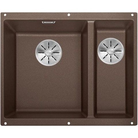 Кухонная мойка Blanco SUBLINE 340/160-U Silgranit&reg; цвет кофе (чаша слева) с отводной арматурой InFino (523557) монтаж под столешницу 523557 фото