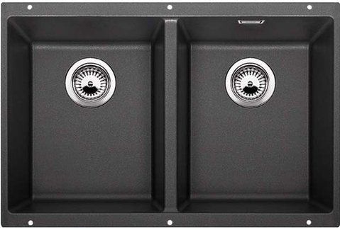 Кухонная мойка Blanco SUBLINE 350/350-U Silgranit&reg; цвет черный с отводной арматурой InFino (525987) монтаж под столешницу 525987 фото