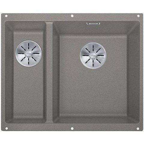 Кухонная мойка Blanco SUBLINE 340/160-U Silgranit&reg; цвет серый беж (чаша справа) с отводной арматурой InFino (523565) монтаж под столешницу 523565 фото