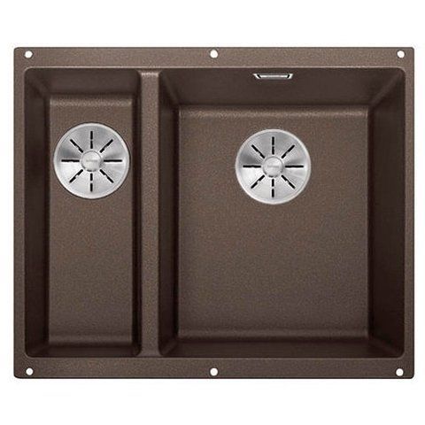 Кухонная мойка Blanco SUBLINE 340/160-U Silgranit&reg; цвет кофе (чаша справа) с отводной арматурой InFino (523567) монтаж под столешницу 523567 фото