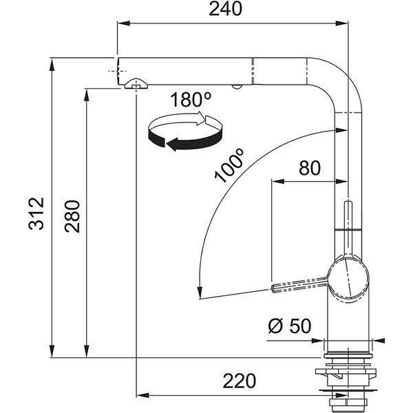 Кухонний змішувач Franke Active L з витяжним виливом та функцією душу з ламінарним потоком води (115.0653.384) Онікс 115.0653.384 фото